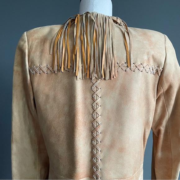 Vericci Tan Suede Fringe Leather Coat • Western Boho Festival Jacket (S) - Picture 6 of 15